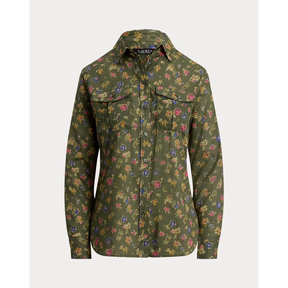 Lauren Ralph Lauren Green Floral Cotton Western Utility Button Front Shirt Large